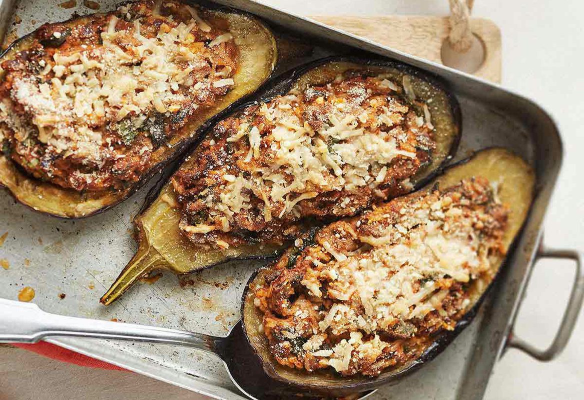 Gezond Recept Gevulde Aubergine Met Rijst En Spinazie