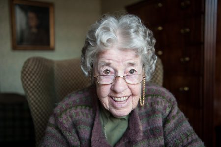 Portrait Of A Happy 97 Year Old Lady Looking Up